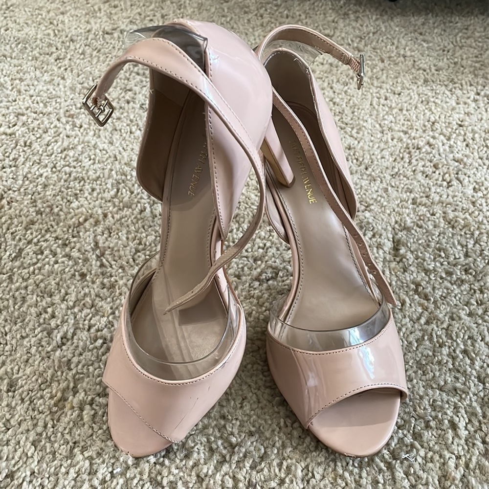 Saks Fifth Avenue Sexy Beige/Cream and Clear Stiletto Strap 4” Heels Size 9M